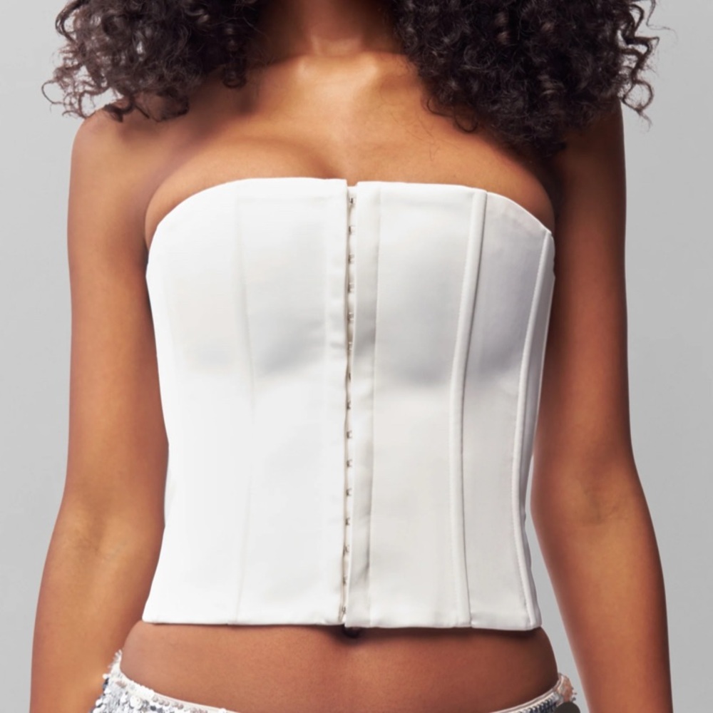 Guizio White Satin Corset Top